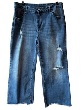 16 Dokotoo Distressed Stretch Wide Leg Jeans Raw Edge Blue